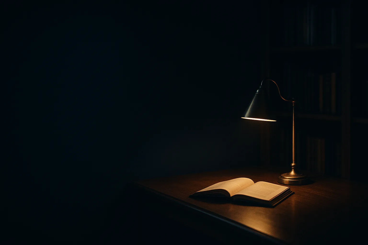 Sala de leitura premium em luz quente — análises